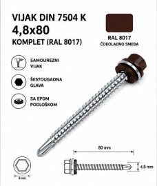 VIJAK DIN 7504 K 4,8x80 KOMPLET (RAL 8017)